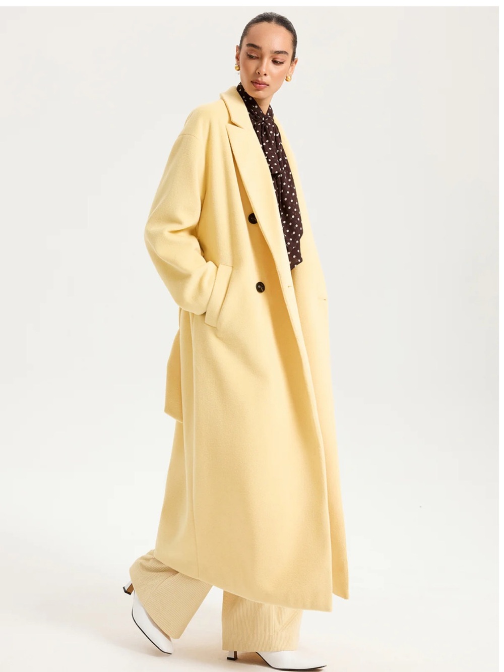 Commense Long Teddy Coat in Pale Yellow